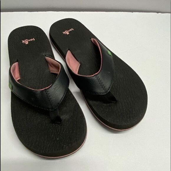 Sanuk flip-flops black and pink sandals - Picture 1 of 5